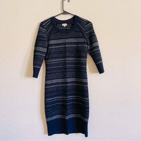 Cremieux navy fitted dress sz XS scoop neck wool blend thick fall winter stripe - Picture 1 of 8